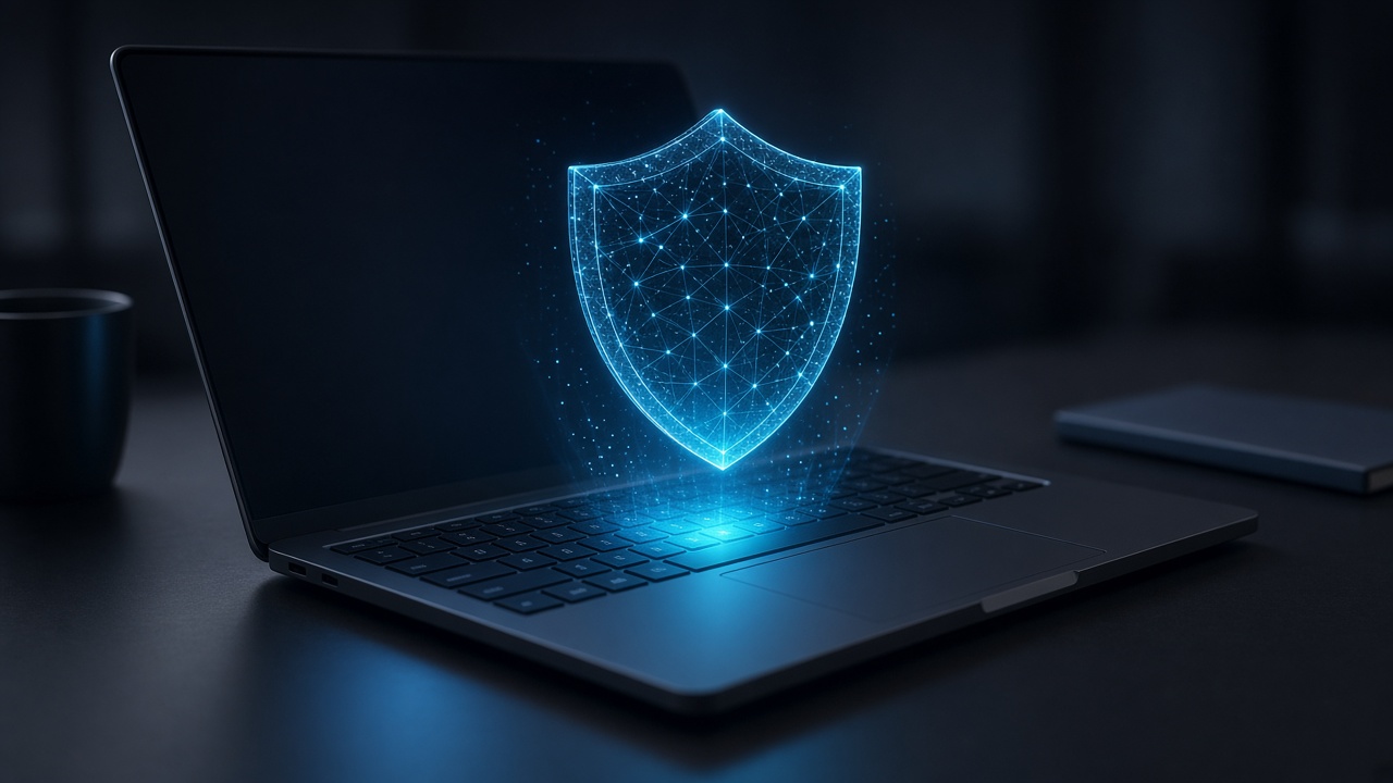 Laptop beskyttet av et digitalt skjold